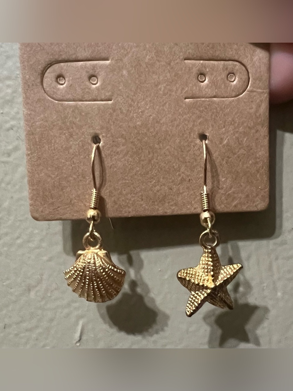 Handmade Gold Toned Shell and Starfish Earrings